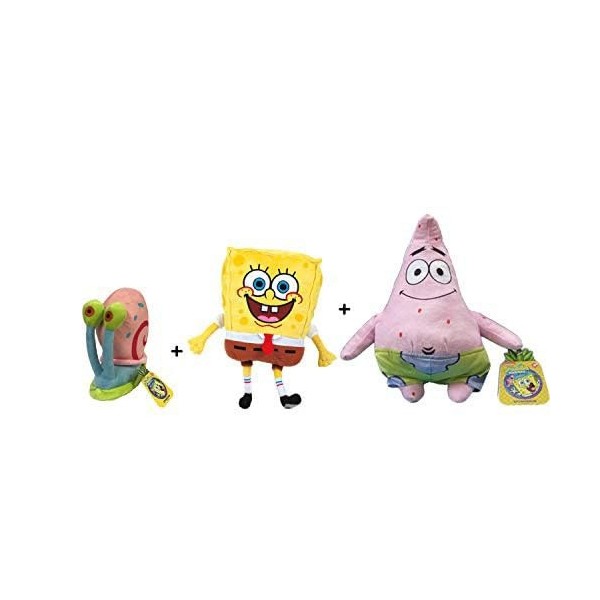 bob léponge - Pack 3 Peluches Bob 18cm + Patrick Étoile 22cm + Gary 13cm - Qualité Super Soft