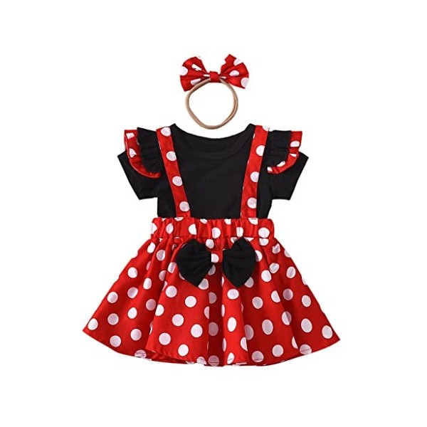 Lito Angels Deguisement Robe Minnie Mouse avec Bandeau Cheveux pour Bebe Fille Taille 6-12 mois, Pois Rouge