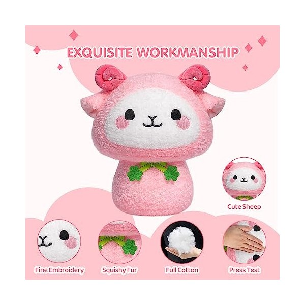 Mewaii 36CM Peluche Oreiller Kawaii Mouton Rose de Jouets Forme de Champignon Doux et Confortable Coussins en Peluche - Idéal