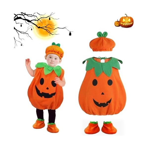 Citrouille Costume Pour Enfant,Costume De Citrouille Pour Enfants Pour Halloween Avec Chapeau Citrouille Et Chaussure,Déguise