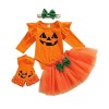 Déguisement Halloween Bébé Fille Ensemble Vêtements 4 Pièces Tenue Combinaison Imprimé Citrouille Manches Longues + Jupe Tutu