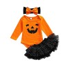 Déguisement Halloween Bébé Fille Ensemble Vêtements 4 Pièces Tenue Combinaison Imprimé Citrouille Manches Longues + Jupe Tutu