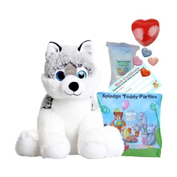 Husky Dog – Peluche douce – 40 cm – Kit de fabrication dours en peluche avec enregistreur vocal – Sans couture