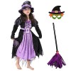 CEHNCEH Deguisement Sorciere Fille Costume Sorciere Enfant avec Chapeau SorciereBalai Masque Déguisement Sorcière Fille Degui