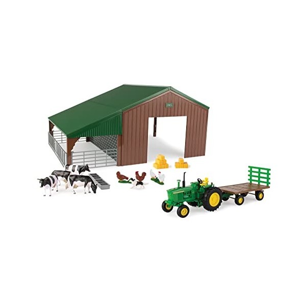 Britains John Deere Hangar de Ferme, Figurines danimaux Compatibles avec Les tracteurs à léchelle 1:32, Convient aux collec