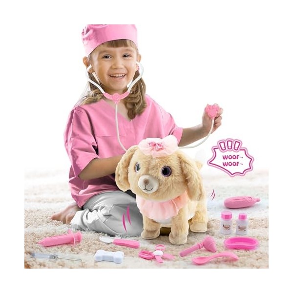 Jouets électroniques en peluche pour chien pour filles, ensemble de jeu de soins vétérinaires pour enfants, jouet interactif 