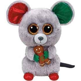 TY Carl ETTO 37078 Mac – Souris de Noël Glitter Yeux glub coulissante Beanie Boo Jouet en Peluche de Noël, édition limitée, 2