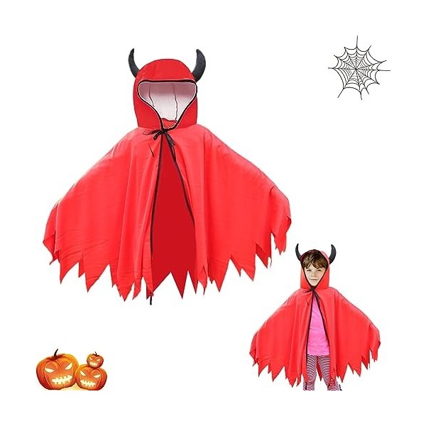 GAROMIA Cape de Diable dhalloween Costume dHalloween pour Enfant Rouge Cape Vampire avec Chapeau Enfants Halloween Deguisem