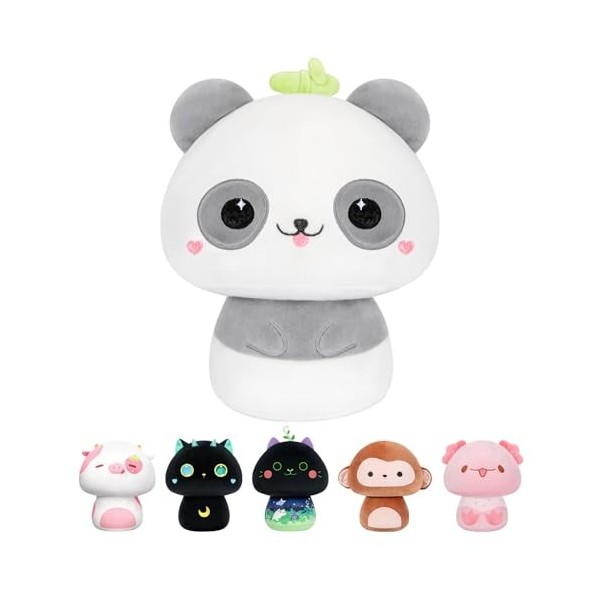 Mewaii 36CM Peluche Oreiller Kawaii Panda de Jouets Forme de Champignon Doux et Confortable Coussins en Peluche - Idéal pour 