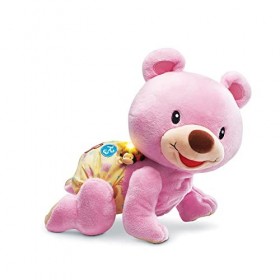 VTech - Ourson, 1,2,3 Suis-Moi, Ours Rose en Peluche Qui Marche à 4 Pattes, Motricité Bébé, Jouet Interactif et Musical, Cade