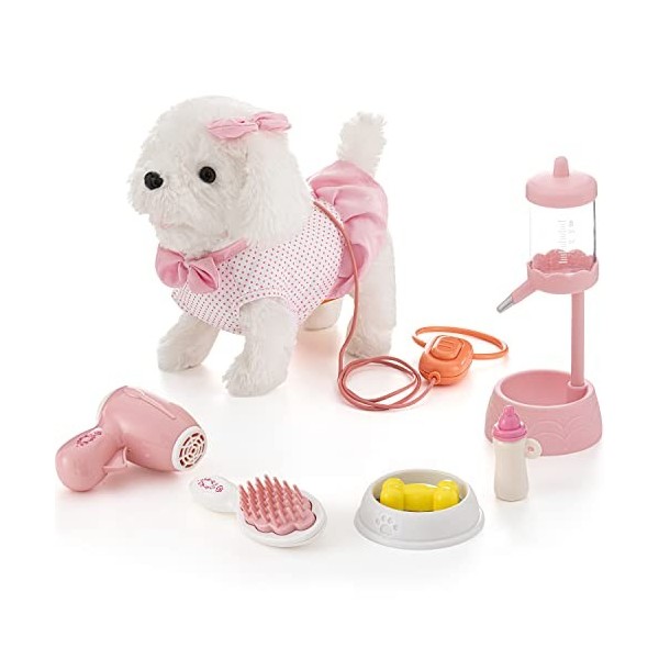 Kdorzos Jouet électronique pour chien avec laisse, jouet électronique en peluche pour chiot, jouet interactif pour fille, mar