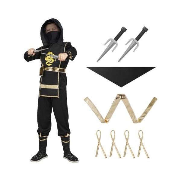 AOOWU Party Vêtements Ninja pour enfants, Déguisement Ninja pour Enfants, Vêtements Ninja Dress up Cosplay et Accessoires Hal