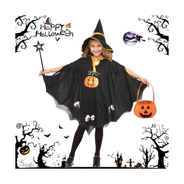 LXWINNER Costume de chauve-souris dHalloween pour enfant,Cape Halloween Enfant,Cape de sorcière dHalloween,citrouille cape 