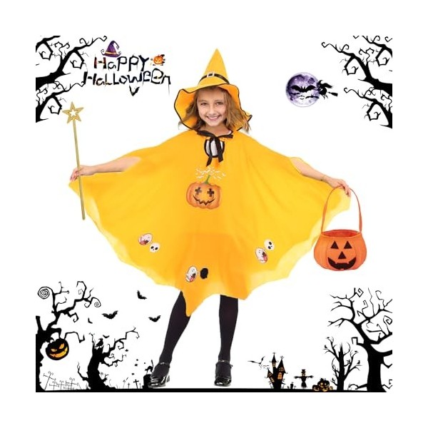 LXWINNER Costume de chauve-souris dHalloween pour enfant,Cape Halloween Enfant,Cape de sorcière dHalloween,citrouille cape 