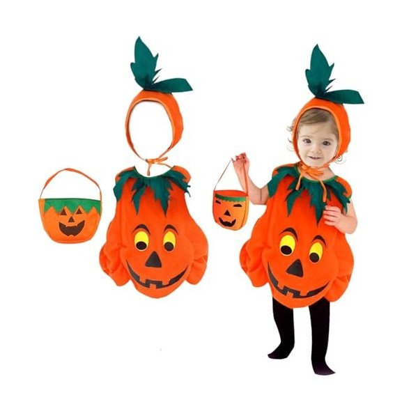 HZMJDHZM Costume De Citrouille Pour Enfant,3pcs DéGuisement Petite Citrouille,DéGuisement Halloween Citrouille,DéGuisement De