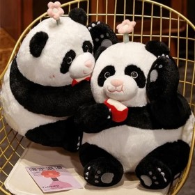 EacTEL Poupée Panda Tenant de la Nourriture Dessin animé Animal Panda Peluche Enfants Cadeau Anniversaire Cadeau de Noël 33cm