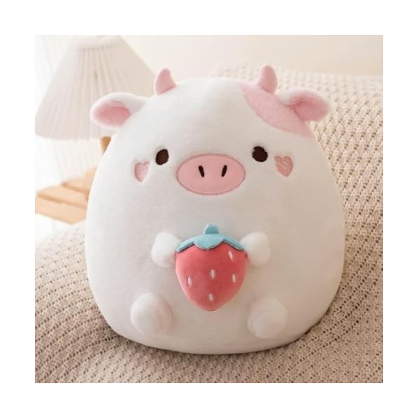 EacTEL Mignon Dessin animé Vache Chat Peluche poupée crème glacée Fraise Moelleux Vache Chat Rond Moelleux Sieste Oreiller Ca