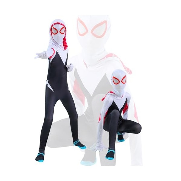 AOOWU Déguisement Enfant Classique Spider, Costume Super Héros Complet, Cosplay Halloween Body Costume pour Enfants Fille 120