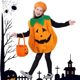 Costume de Citrouille Dhalloween avec Chapeau et Sac de Bonbons à la Citrouille, Costume de Citrouille Halloween pour Enfant
