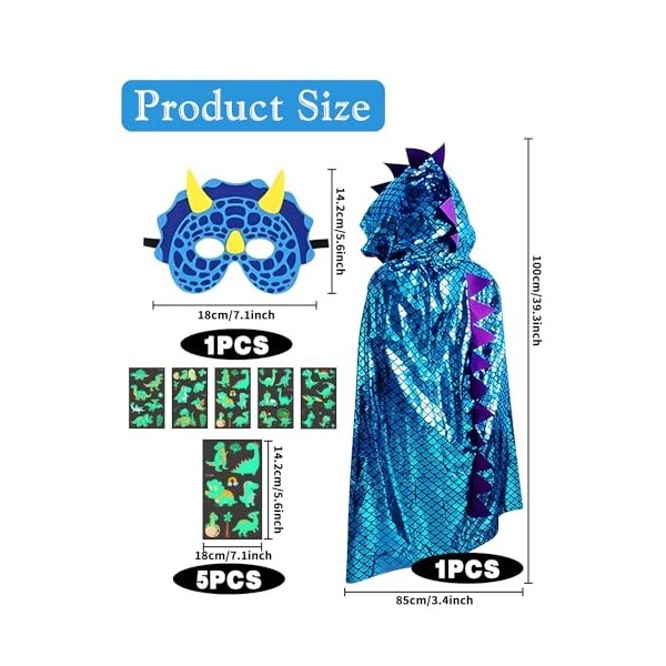 VICTERR Cape Dinosaure Déguisement Halloween,Cape Masque Halloween,Cape a Capuche Carnaval,Cosplay Costume Dinosaure,costume 