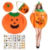 Byhsoep Costume Citrouille Enfant, Deguisement Halloween Citrouille Enfant avec Sacs de Citrouille et 10 Tatouages dHallowee