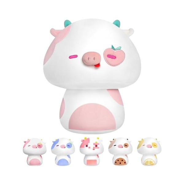 Mewaii 36CM Peluche Oreiller Kawaii Vache Pêche de Jouets Forme de Champignon Doux et Confortable Coussins en Peluche - Idéal