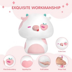 Mewaii 36CM Peluche Oreiller Kawaii Vache Pêche de Jouets Forme de Champignon Doux et Confortable Coussins en Peluche - Idéal