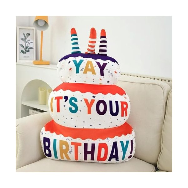 GagaLu Chapeau de fête, Forme de gâteau Joyeux Anniversaire, Tapis de Balle Sourire en Peluche, Oreiller décoré de Jouet en P