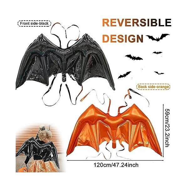 BirdNest Lot de 5 grandes ailes de chauve-souris gonflables en aluminium pour Halloween, fête, cosplay