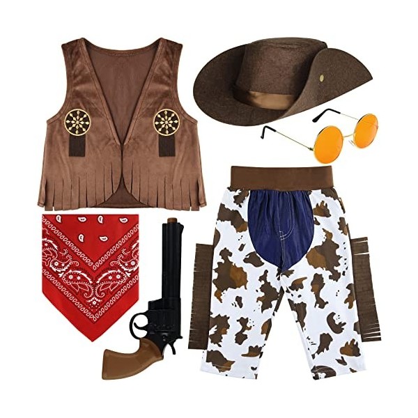 PLULON 8 pièces enfants Cowboy Costume habiller tenue pour garçons chapeau de Cowboy avec bandana pour enfants jeu de rôle fê