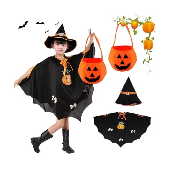 TOPZFL Déguisement Halloween Enfant,Cape de sorcière dHalloween,Sorcière Deguisement,Cape Halloween Deguisement Enfant Pour 