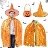 ACTOYS Costume Halloween Enfant, Cape de Sorcier Avec Chapeau et Citrouille Sac de Bonbons, Cape Halloween Enfant, Deguisemen