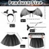 Costume de chauve-souris 4 pièces - Costume de fée pour enfant avec jupe en tulle, ailes, baguette magique et serre-tête, jup