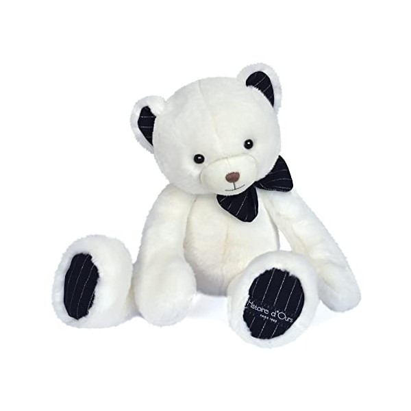 Histoire dOurs - Peluche Ours - Blanc Ivoire et Bleu - 40 cm - Idée Cadeau de Naissance et Anniversaire pour Enfants - Doudo