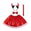 jerbro Lot de 4 déguisements de diable diable pour fille, cornes, diable, bandeau, nœud papillon, queue tutu pour Halloween, 