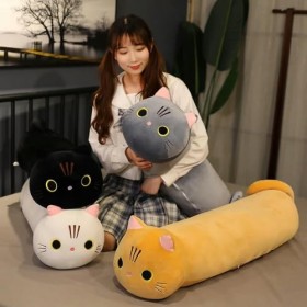 EacTEL Géant Kawaii Chat Peluche Sommeil Long Oreiller Matelas Chaton Mignon en Peluche Animal Poupée Enfants Cadeaux De Noël