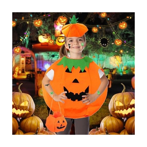 HBSFBH Costume Citrouille Halloween Enfant, Costume de Citrouille Halloween, Costume de Citrouille avec chapeau, costume de c