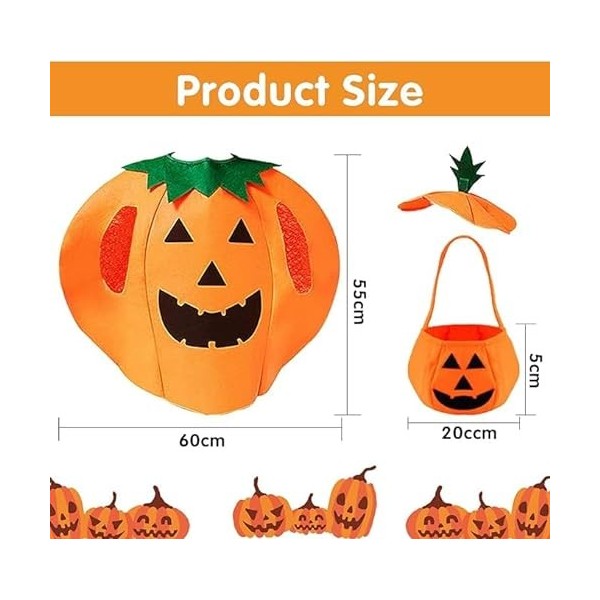 HBSFBH Costume Citrouille Halloween Enfant, Costume de Citrouille Halloween, Costume de Citrouille avec chapeau, costume de c