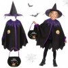 NHYDZSZ Costume de Sorcière Halloween pour Enfant, Costume de Sorcière Fille, Déguisement de Sorcière Cape Fille avec Sorcièr