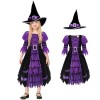 Kitimi Deguisement Sorciere Fille, Deguisement Halloween Fille, Costume de Sorcière Magique Enfant Fille, Robe Longue avec Ch