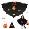 Costume dHalloween Enfant, Cape de Sorcière avec Chapeau, Cape de Sorcier Enfant, Citrouille Cape Halloween Deguisement, Cap