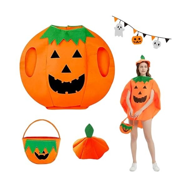 BGTLJKD Costume de Citrouille pour Adultes, Costumes de Citrouille dHalloween, Déguisement Halloween Citrouille avec Chapeau