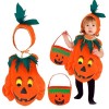 BGTLJKD Costume de Citrouille pour Enfant Costumes de Citrouille dHalloween Déguisement de Citrouille avec Chapeau et Sacs à