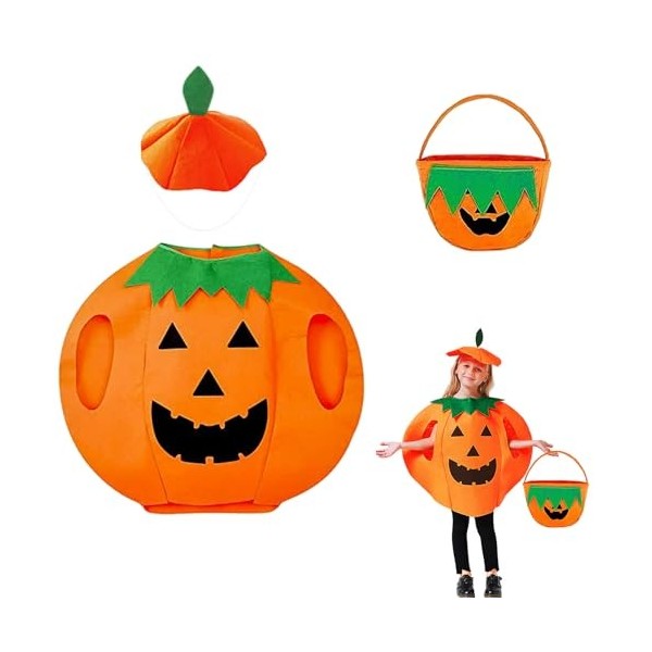 HZMJDHZM Citrouille Deguisement Halloween, Costume de Citrouille dHalloween, Ensemble Vêtement de Citrouille avce Chapeau Ci