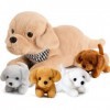 Tacobear Peluche Chien Cadeau Fille 3 4 5 6 7 8 Ans, Grand Chien avec 4 Bébés Chiots dans Le Ventre, Douce Oreiller Peluche A