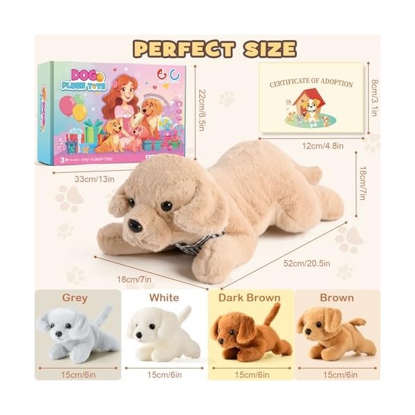 Tacobear Peluche Chien Cadeau Fille 3 4 5 6 7 8 Ans, Grand Chien avec 4 Bébés Chiots dans Le Ventre, Douce Oreiller Peluche A