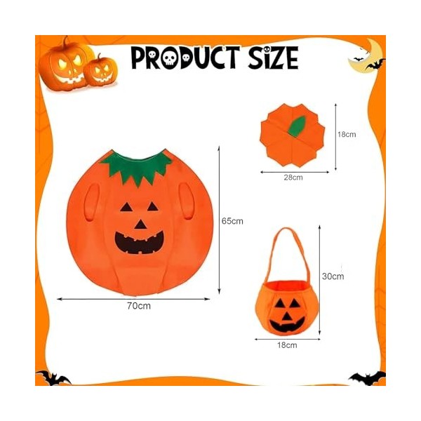 SIXSSSM 3 pièces Costumes de citrouille dHalloween,Citrouille Costume pour Enfant,Costume de Citrouille pour Enfants pour Ha