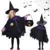 JIASHA Costume de Sorcière Dhalloween pour Enfants, Cape de sorcière pour Enfants Cape Fille avec Sorcière Chapeau, Déguisem