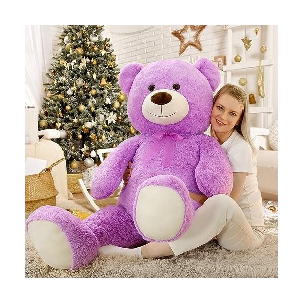 MorisMos Grand Ours en Peluche 90cm, Kawaii Nounours Geant Abricot, Geante Teddy Bear Douce, Idée Cadeau Noël pour Bebe Enfan