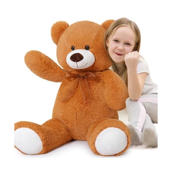 MorisMos Grand Ours en Peluche 90cm, Kawaii Nounours Geant Abricot, Geante Teddy Bear Douce, Idée Cadeau Noël pour Bebe Enfan
